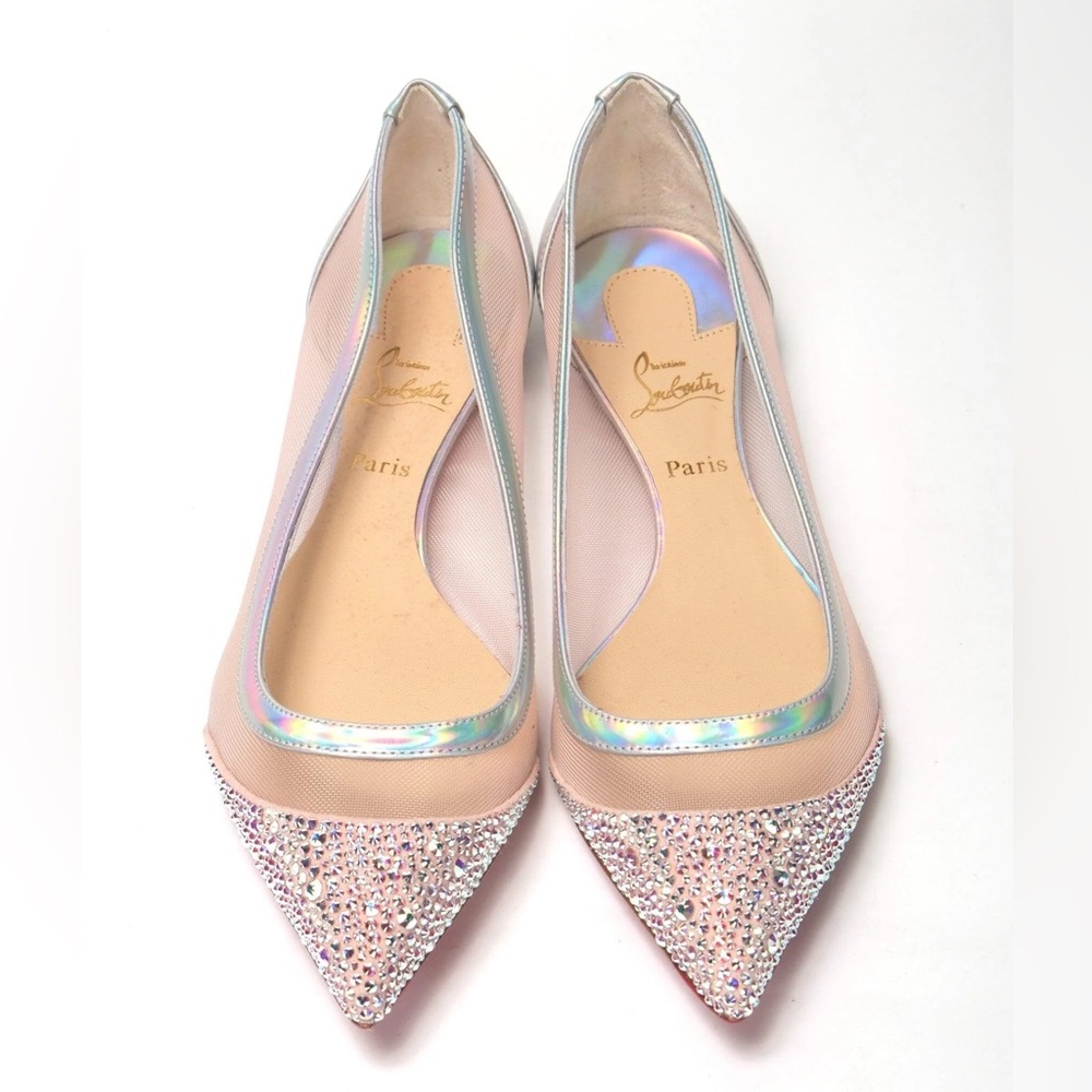 CHRISTIAN LOUBOUTIN | Iridescent Galativi Strass Crystal Mesh Flats